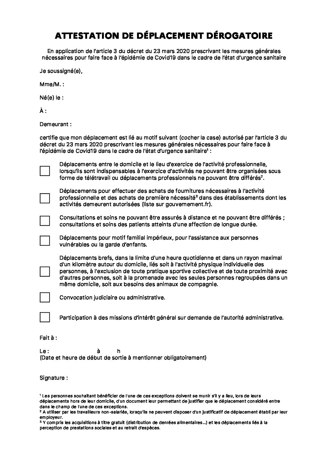 COVID-19 – Nouvelle attestation de déplacement dérogatoire